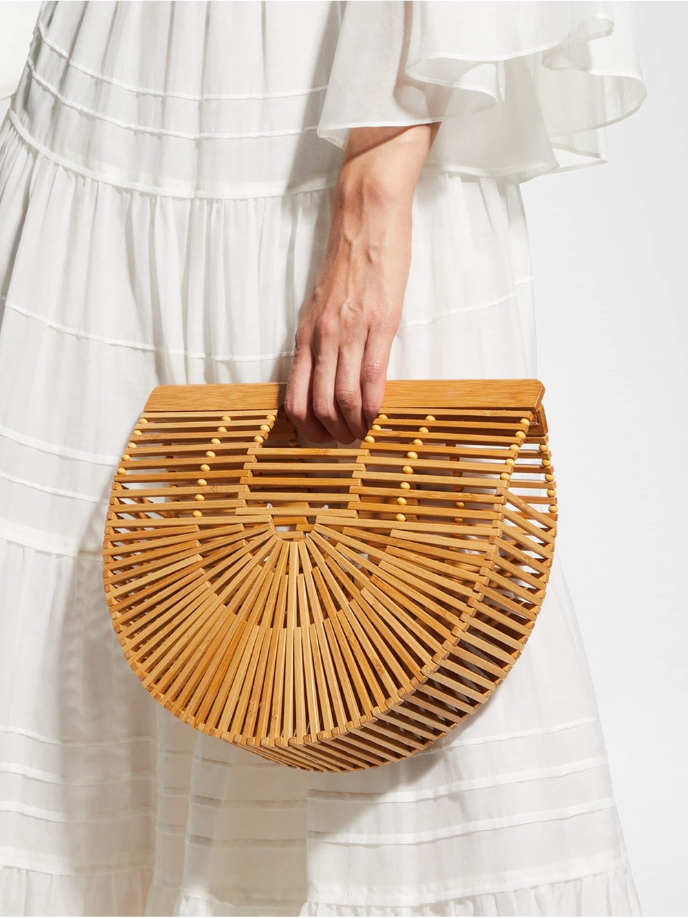 🌾 Woven Bamboo Half-Moon‎ Handbag - Natural Tan